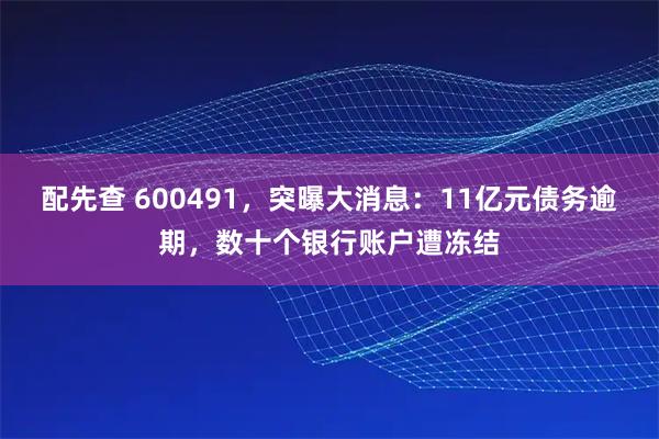 配先查 600491，突曝大消息：11亿元债务逾期，数十个银行账户遭冻结