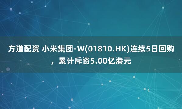 方道配资 小米集团-W(01810.HK)连续5日回购，累计斥资5.00亿港元